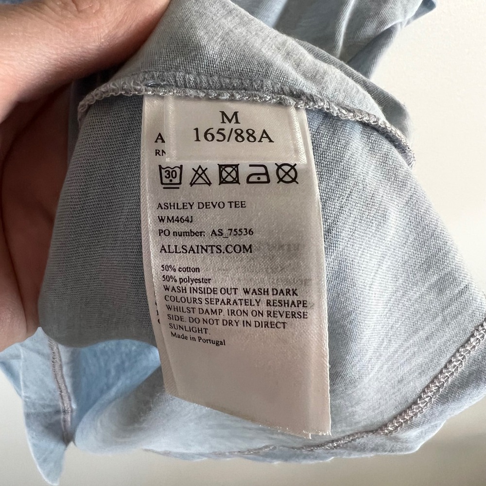 AllSaints Ashley Devo Tee Sky Blue Front Knot Cotton Blend T-Shirt Medium casual - Picture 4 of 10
